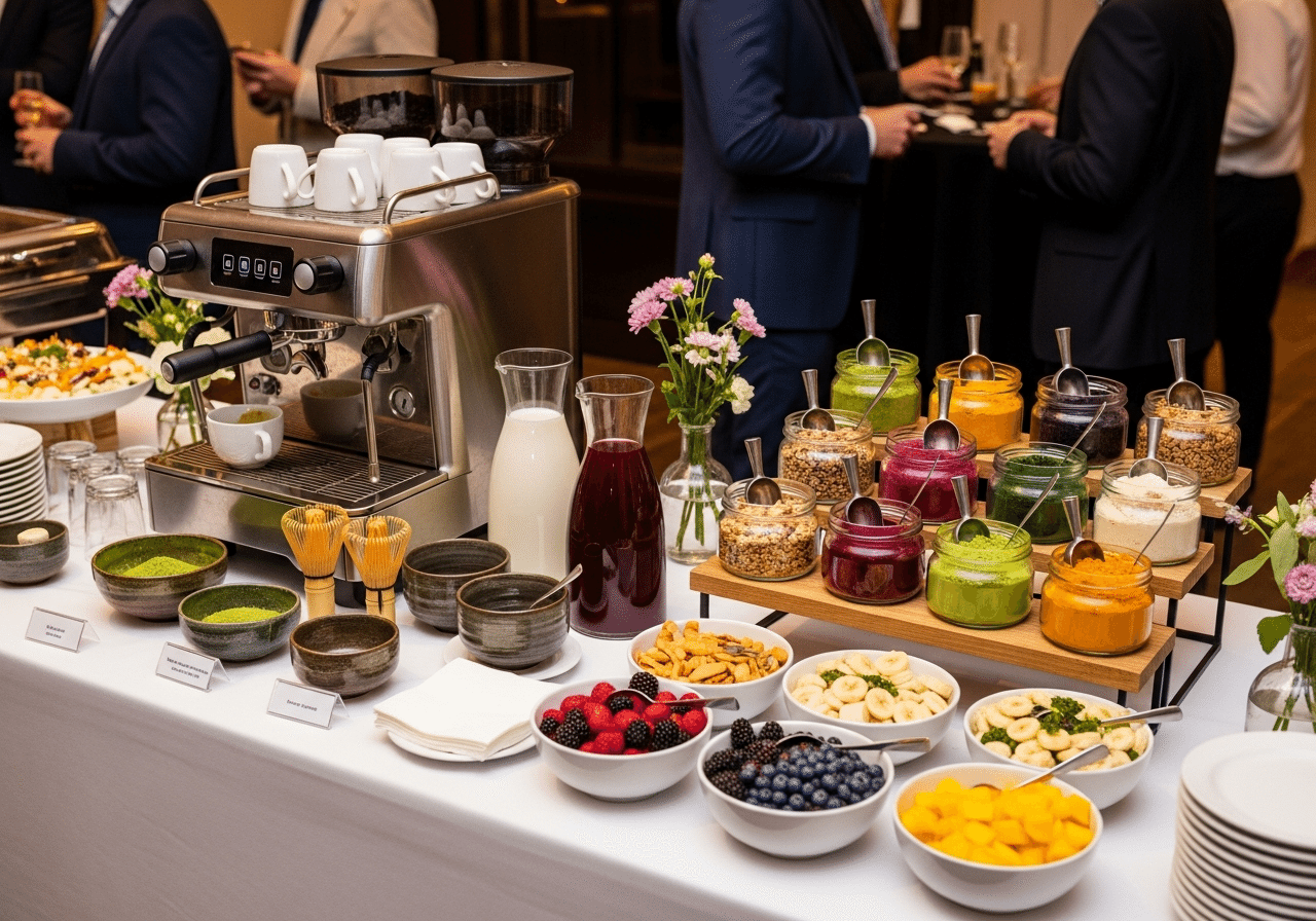 Catering buffet with drink station