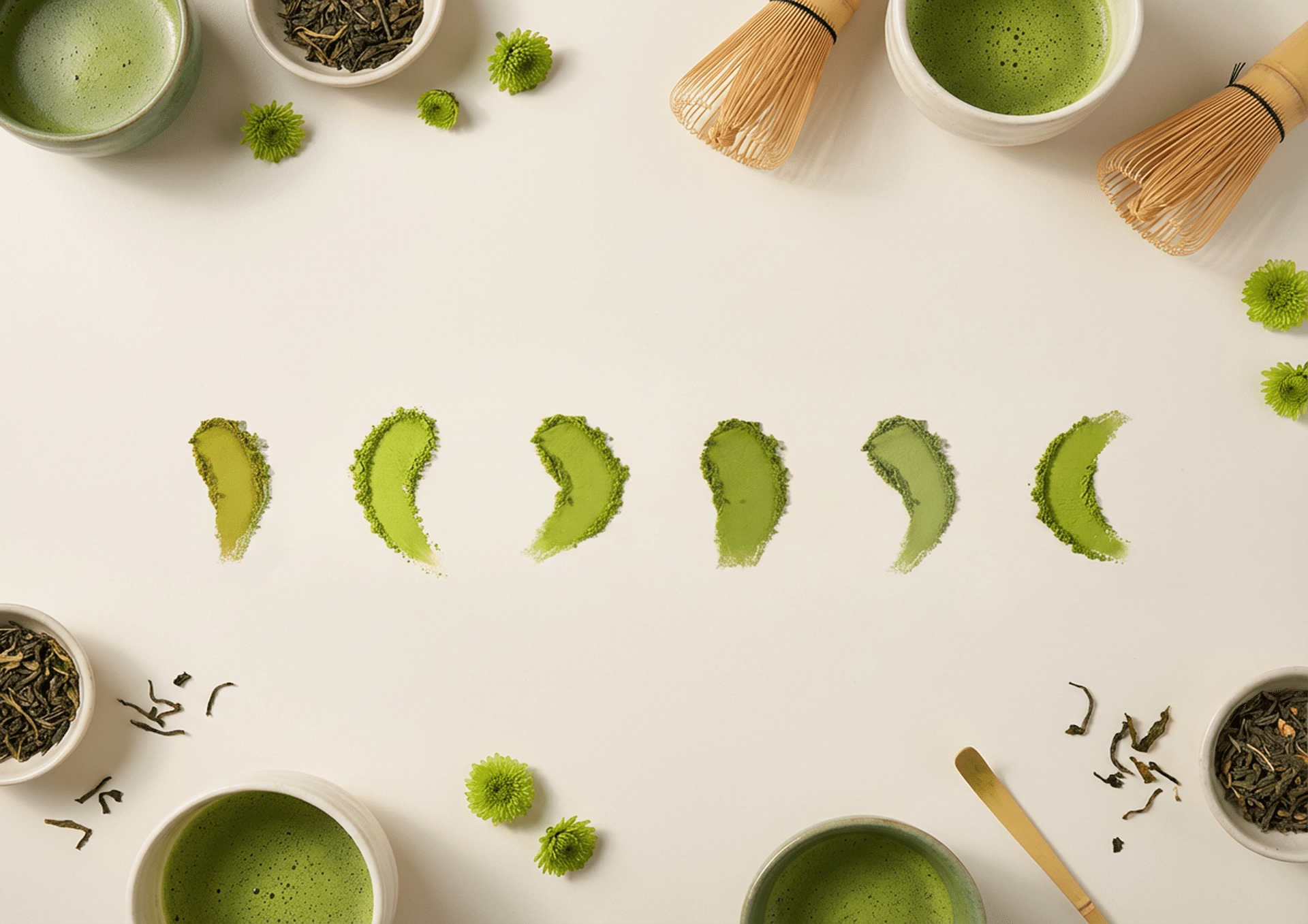 Matcha grade colour swatches — ceremonial, premium and culinary