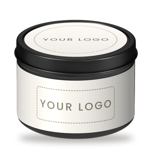 Black 30 g matcha tin with a sample label where your logo goes