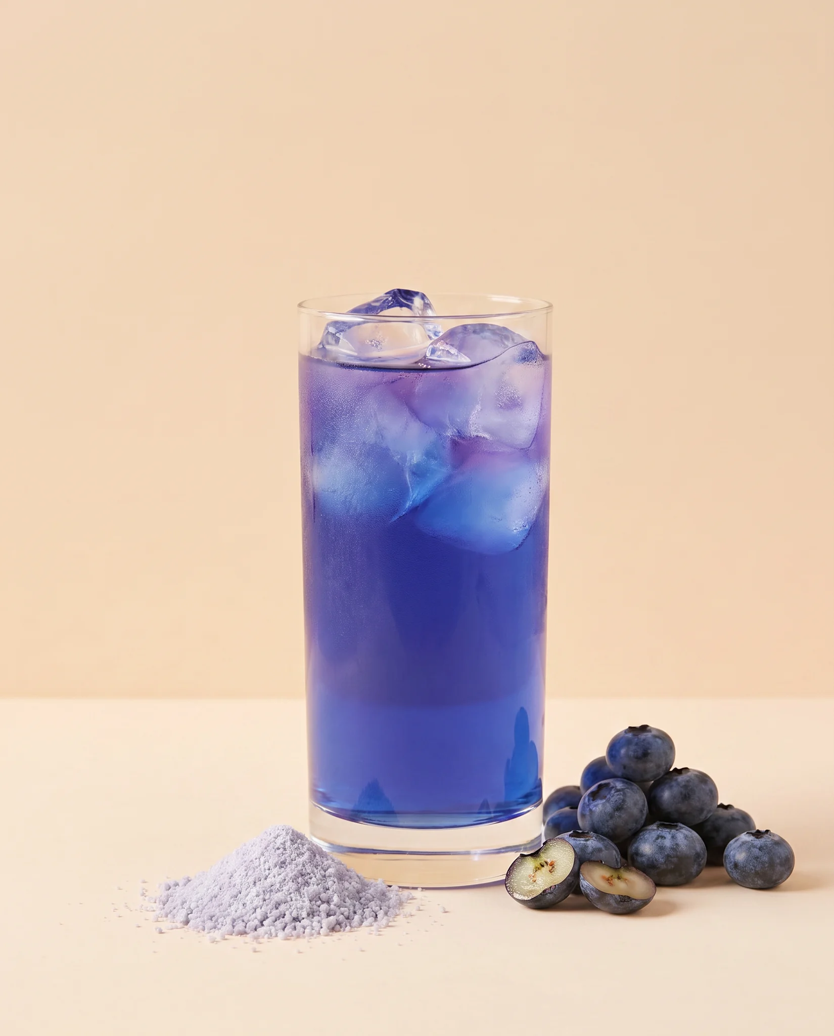 Electrolytes Blueberry prepared in a glass, with powder and fresh fruit
