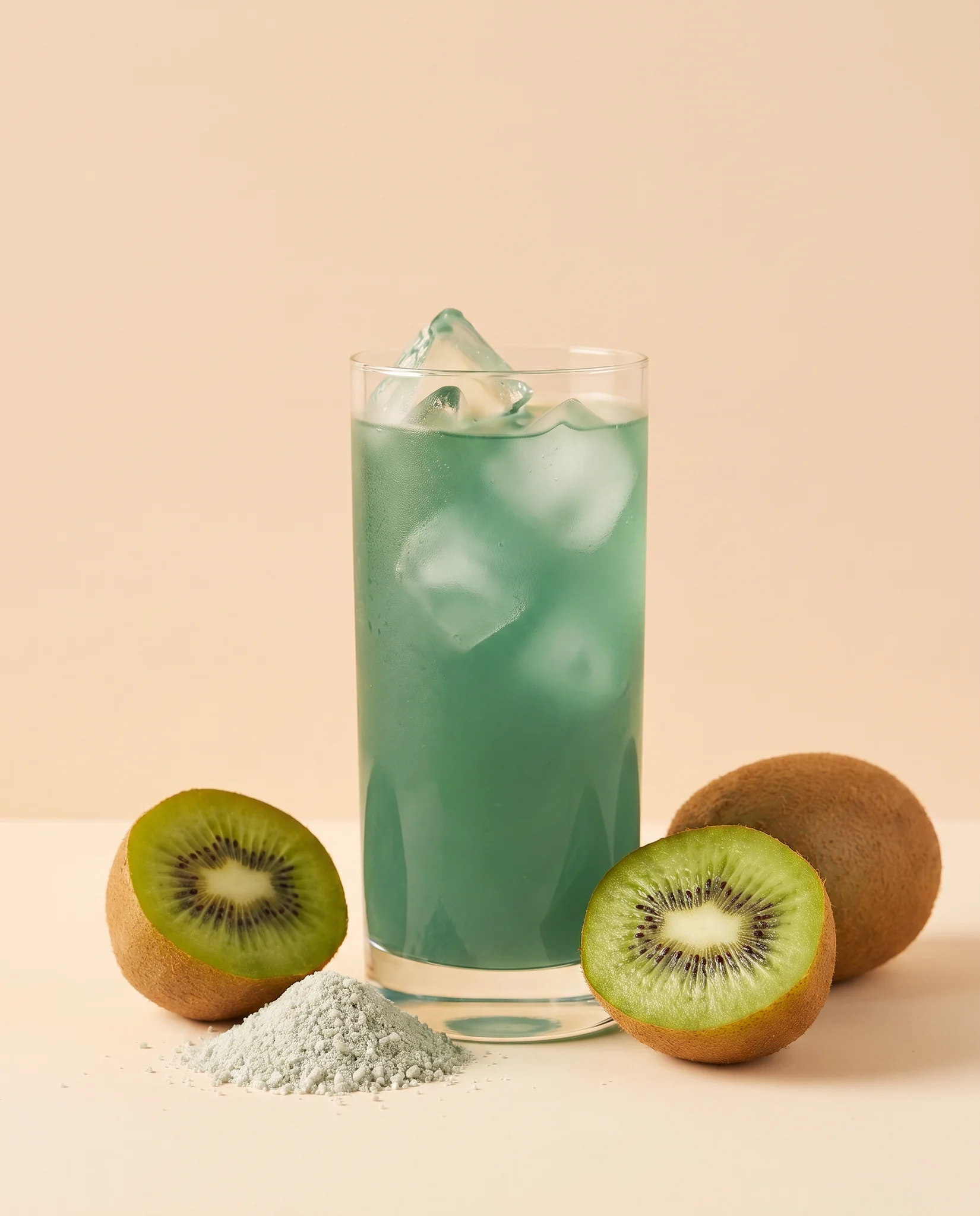 Electrolytes Kiwi prepared in a glass, with powder and fresh fruit