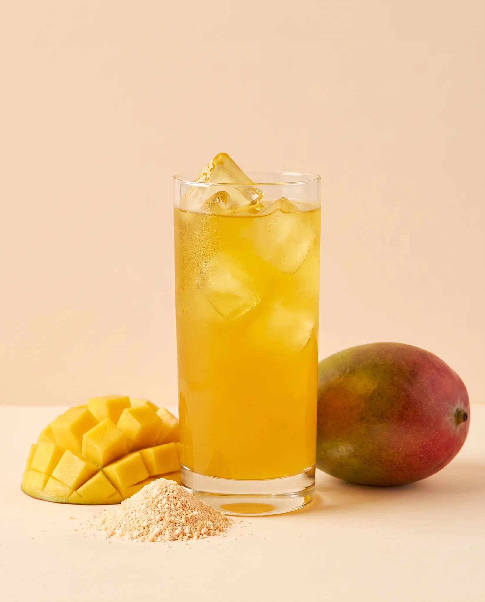 Electrolytes Mango prepared in a glass, with powder and fresh fruit