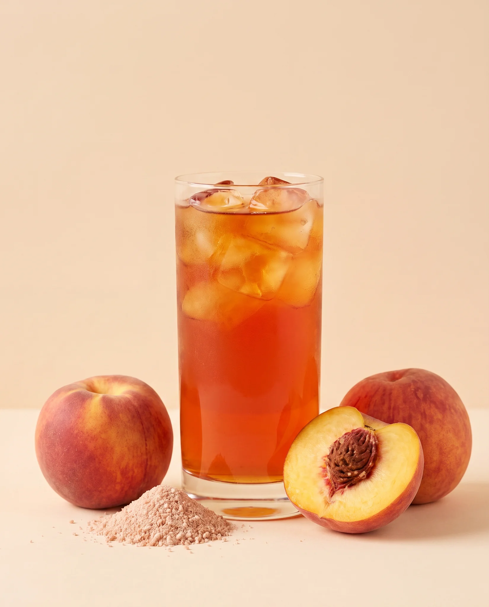 Electrolytes Peach prepared in a glass, with powder and fresh fruit