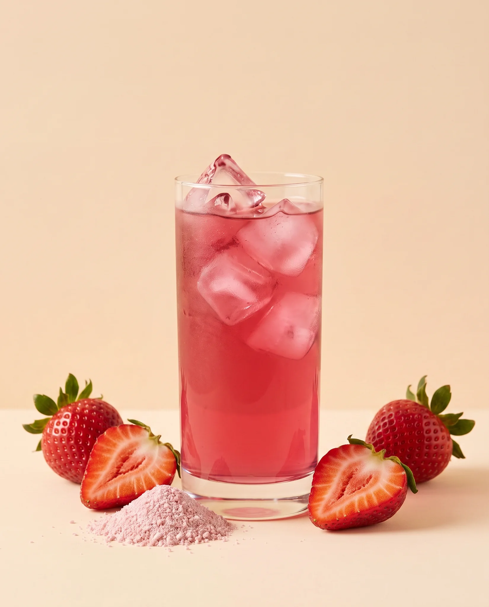 Electrolytes Strawberry prepared in a glass, with powder and fresh fruit