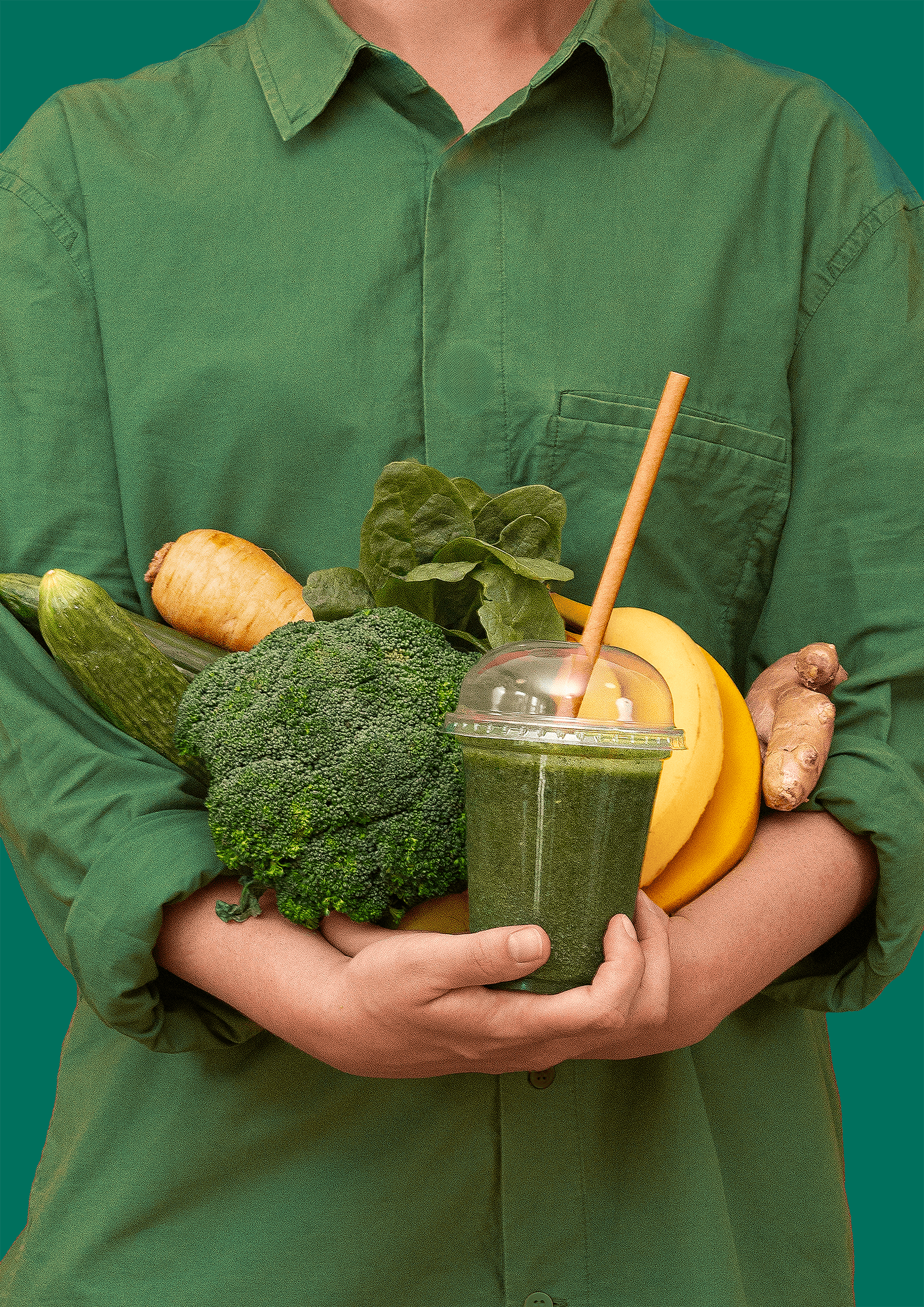 Person enjoying a green matcha smoothie